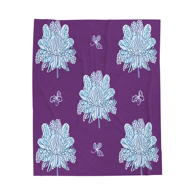 Blue Floral Butterflies Velveteen Plush Blanket, 50" x 60"