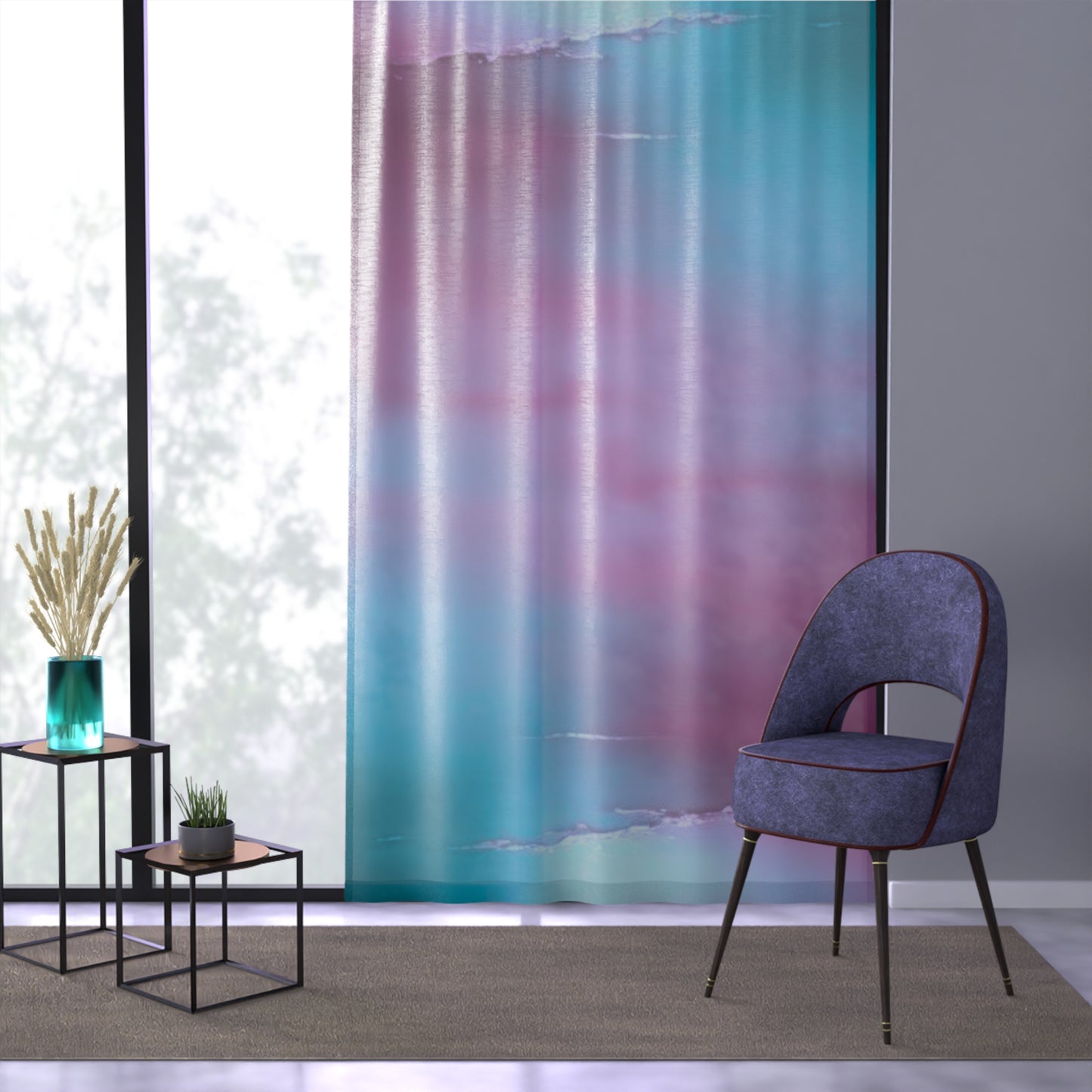 Wine Sea Blue Fog Window Curtain, 50" x 84", partially transparent