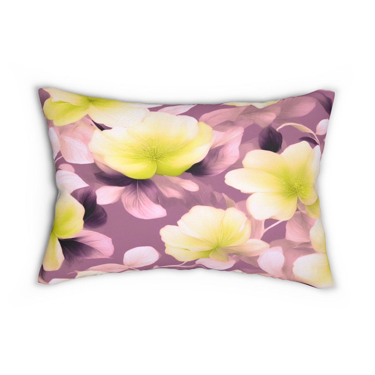 Lemon Blossom Floral Bunch Spun Polyester Lumbar Pillow, 20" x 14"