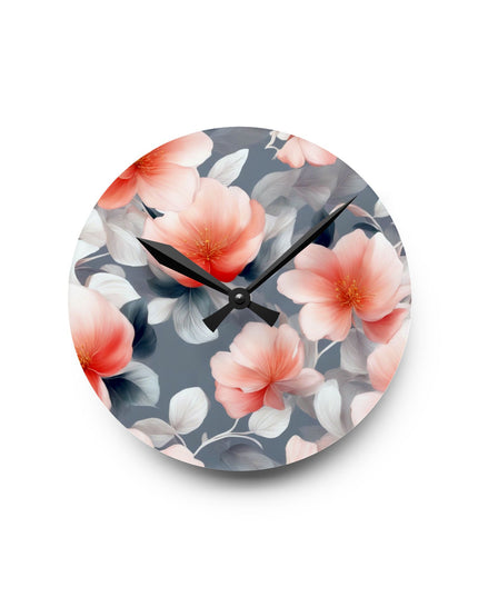 Red Blossom Floral Bunch Acrylic Round Wall Clock, 8" x 8"