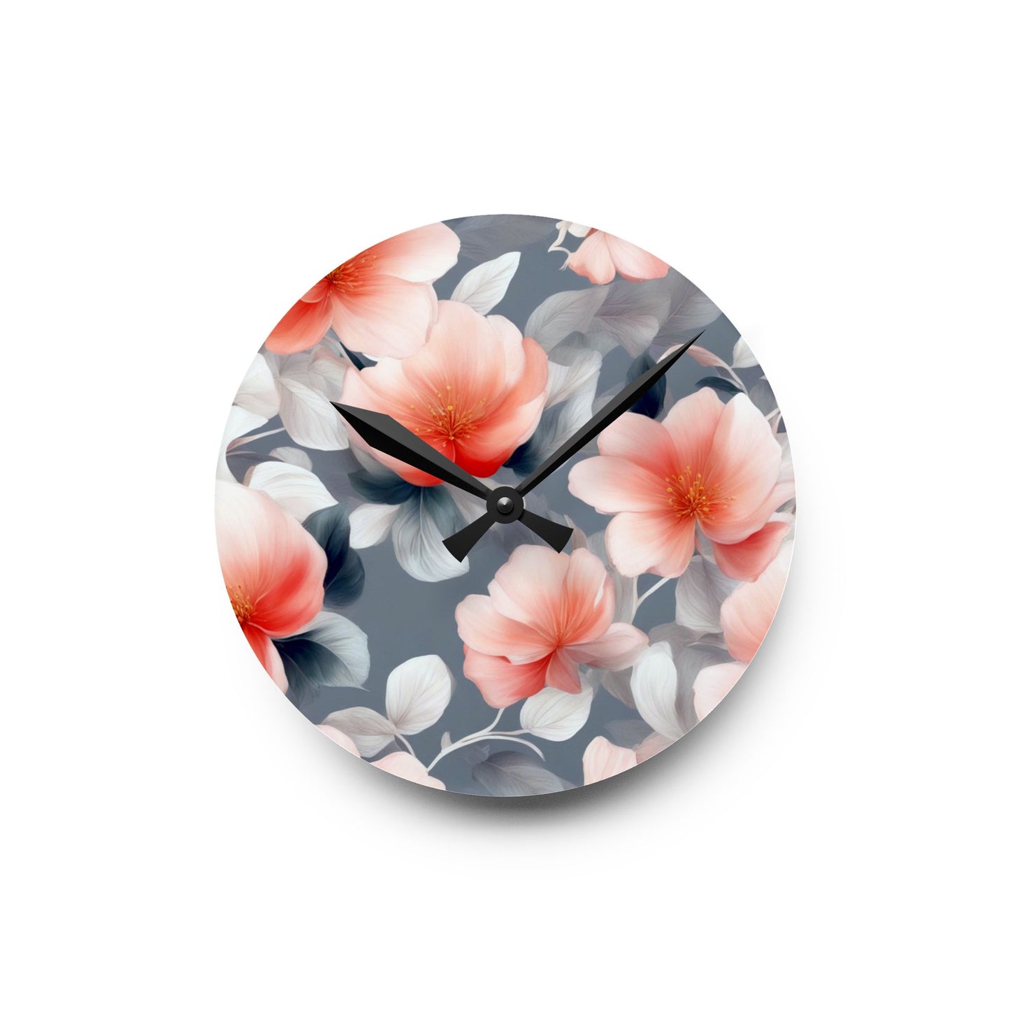 Red Blossom Floral Bunch Acrylic Round Wall Clock, 8" x 8"