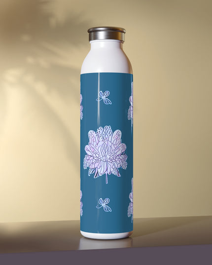 Lavender Floral Butterflies Slim Water Bottle, 20 oz White