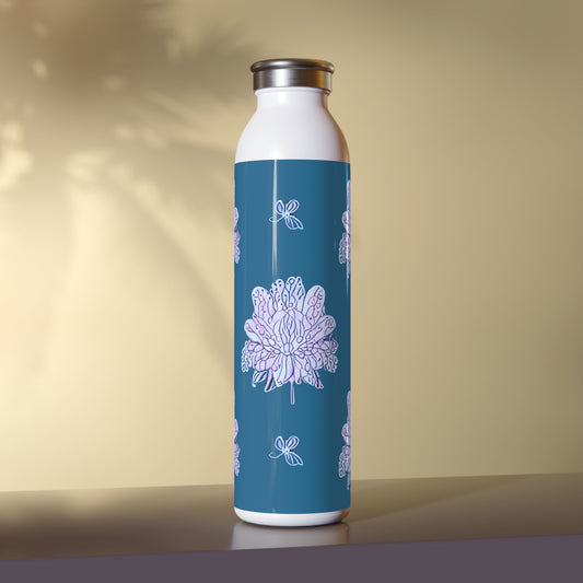 Lavender Floral Butterflies Slim Water Bottle, 20 oz White