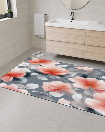 Red Blossom Floral Bunch Heavy Duty Floor Mat, 48" x 72"