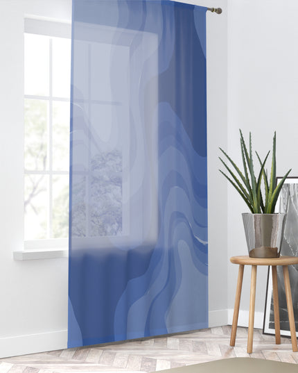 Deep Blue Wavey Sheer Window Curtain, 50" x 84", partially transparent