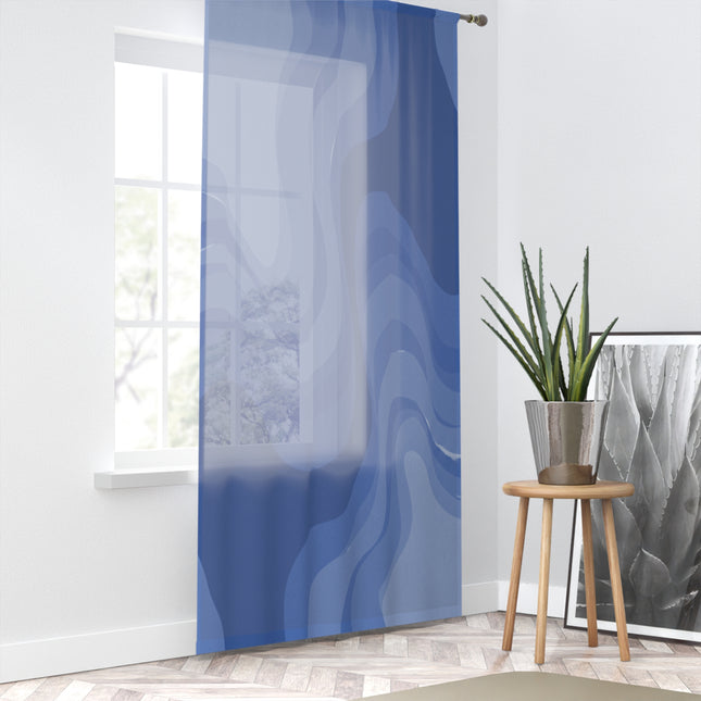 Deep Blue Wavey Sheer Window Curtain, 50" x 84", partially transparent