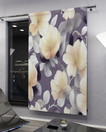 White Blush Floral Bunch Window Curtain, 50" x  84", blackout