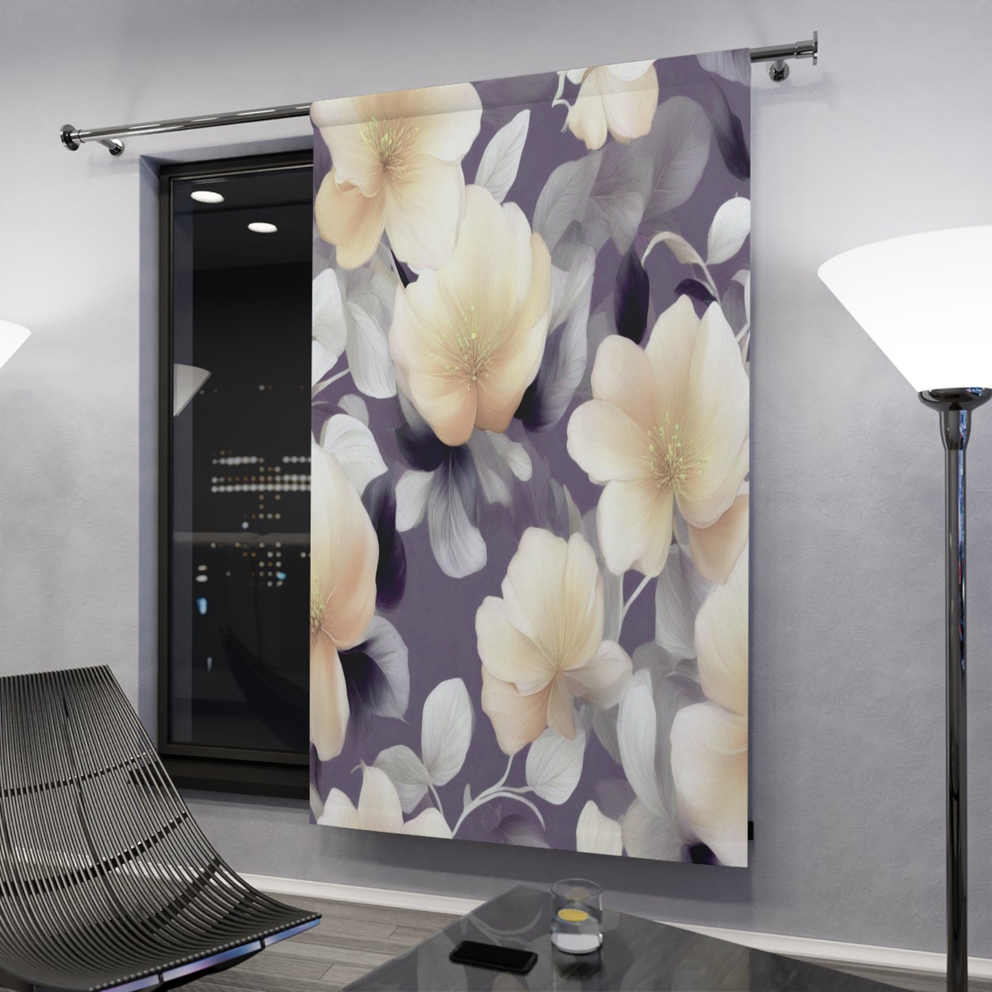 White Blush Floral Bunch Window Curtain, 50" x  84", blackout
