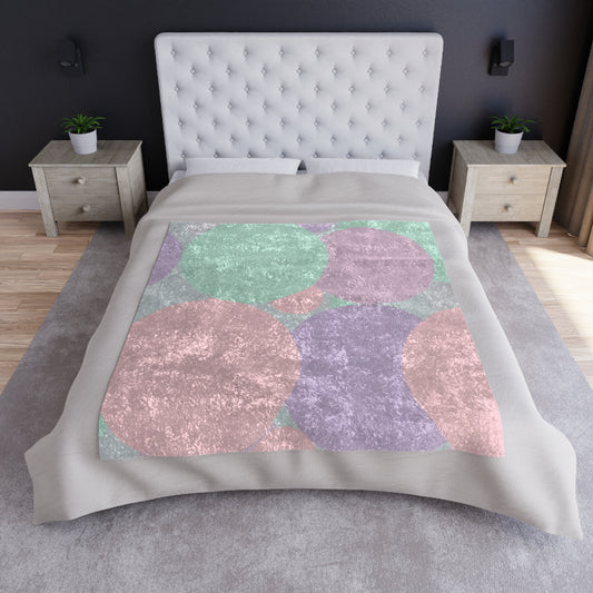 Pastel Peach and Soft Green Patches 50" x 60" Crushed Velvet Blanket