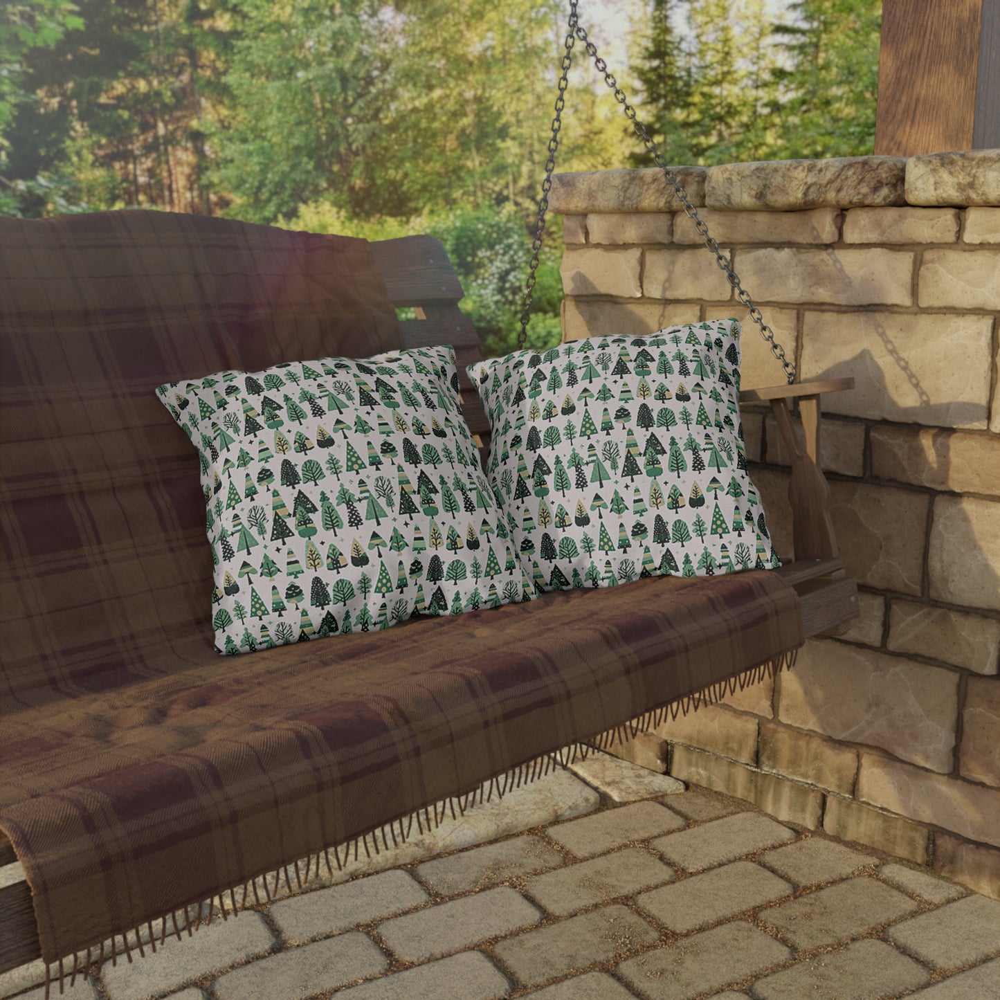 Mini Vintage Green Trees 18" x 18" Outdoor Pillow