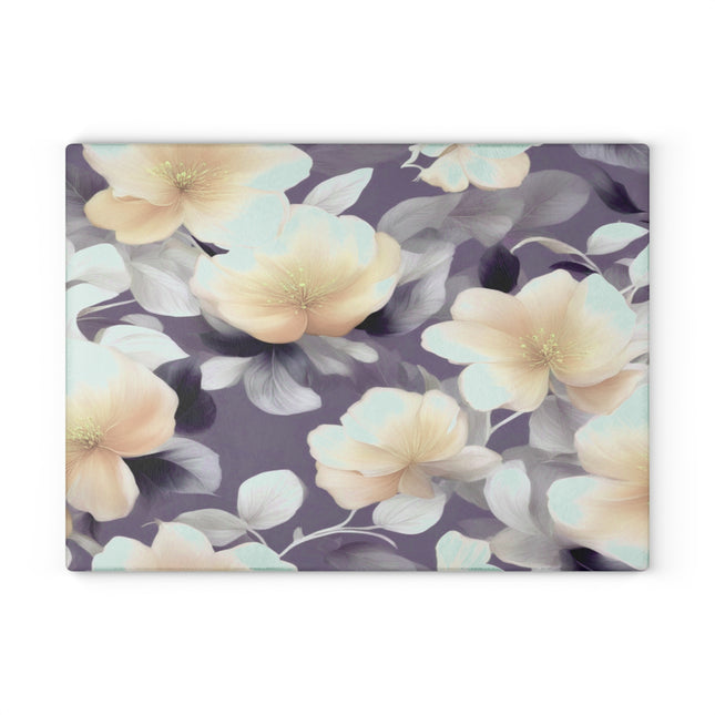 White Blush Floral Bunch Glass Cutting Board, 11" x 15"