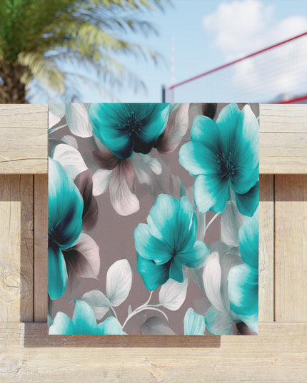 Tif Green Gray Floral Bunch Beach Towel, 18" x 27"