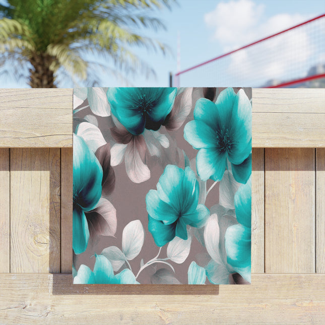 Tif Green Gray Floral Bunch Beach Towel, 18" x 27"