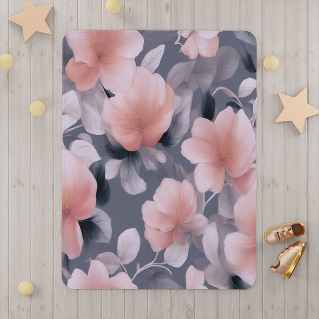 Peach and Blue Gray Floral Bunch Toddler Blanket, 30" x 40"