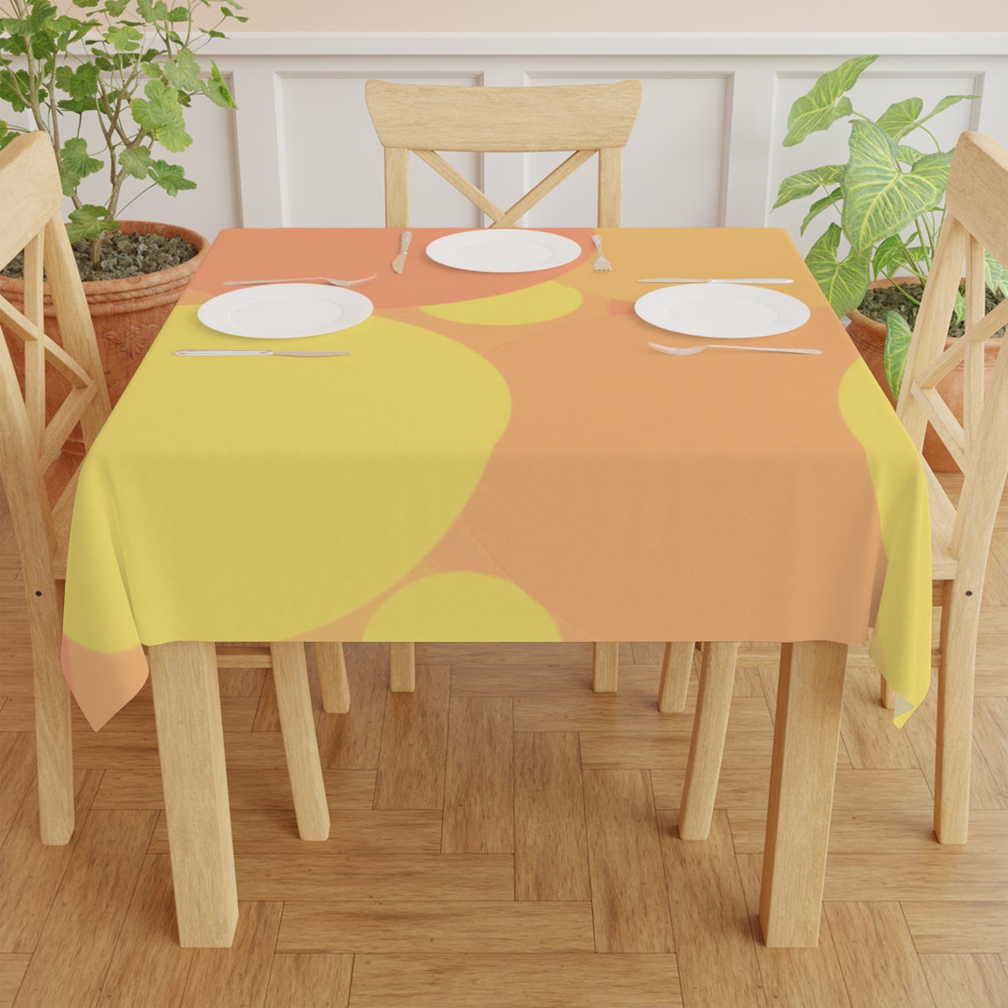 Pastel Bright Oranges Patches Tablecloth, 55" x 55"