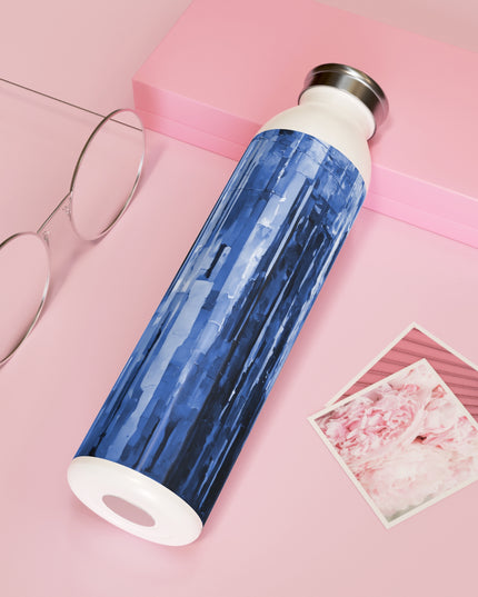 Striped Deep Blue Slim Water Bottle, 20 oz White