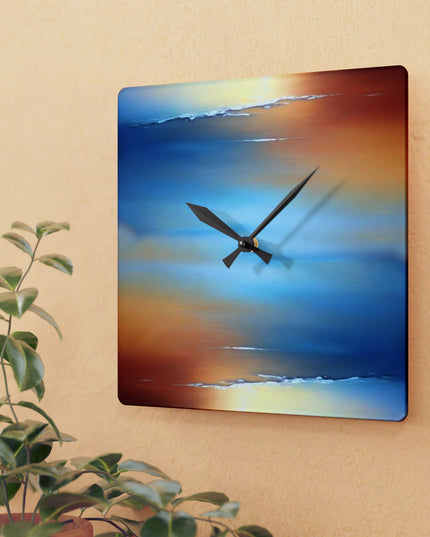 Blue Sea Red Orange Fog Acrylic Wall Clock, Round or Square, 10.75" x 10.75"