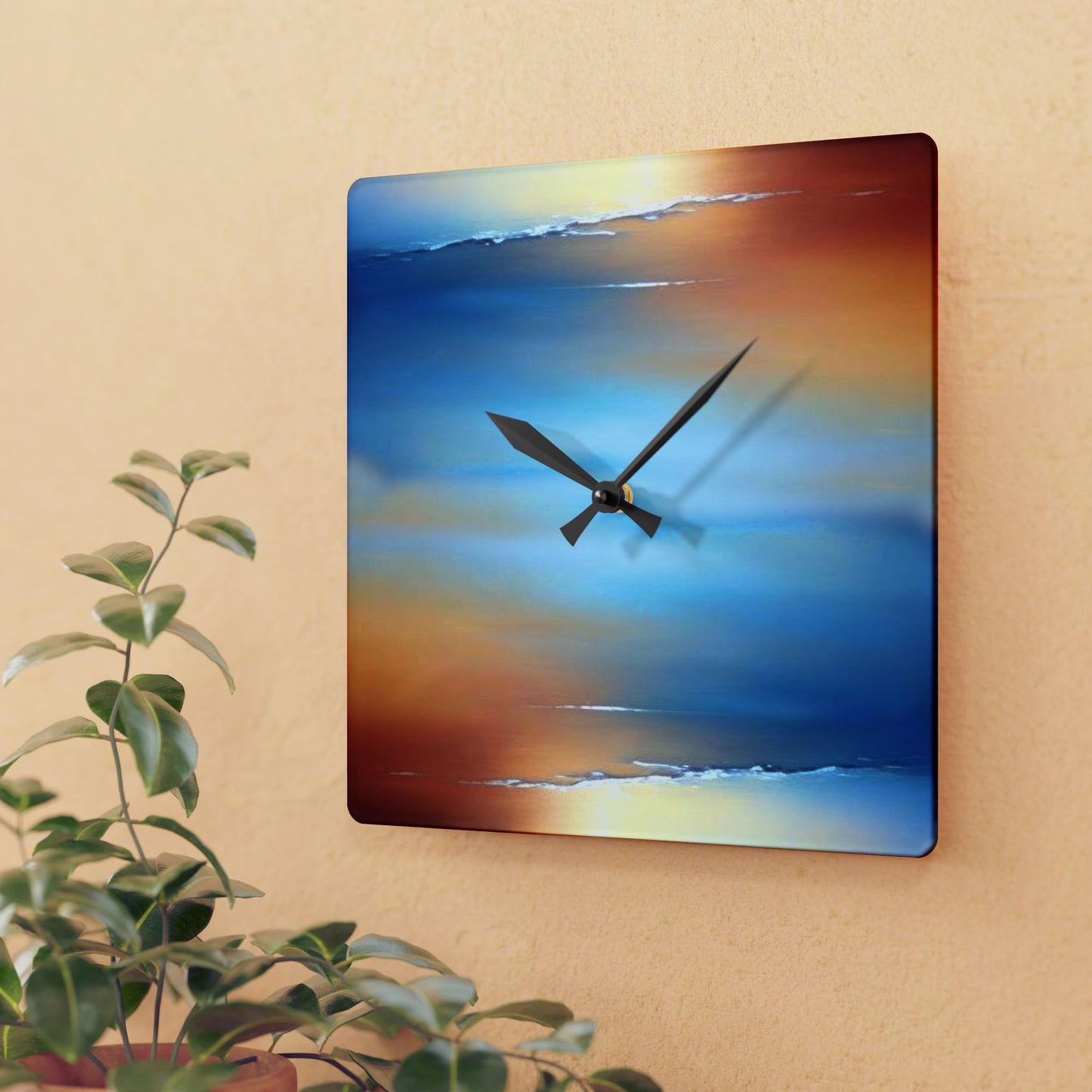 Blue Sea Red Orange Fog Acrylic Wall Clock, Round or Square, 10.75" x 10.75"