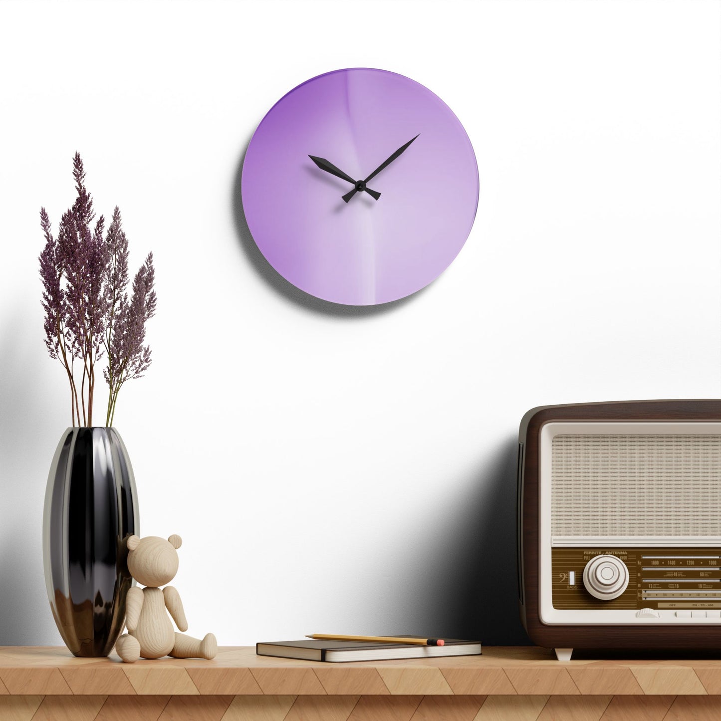 Soft Lavender Fade Acrylic Wall Clock, Round or Square, 10.75" x 10.75"