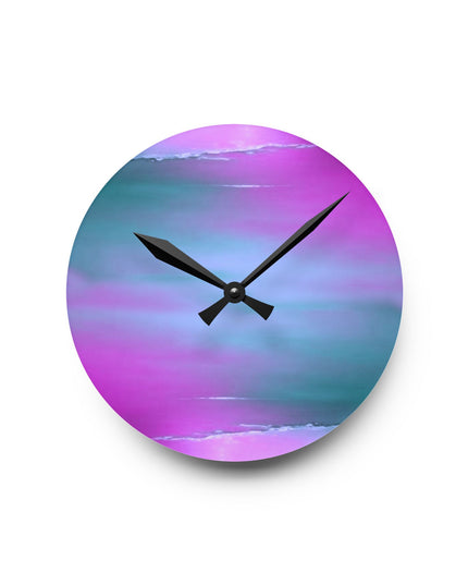 Dark Blue Green Sea Purple Fog Acrylic Round Wall Clock, 8" x 8"