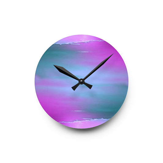 Dark Blue Green Sea Purple Fog Acrylic Round Wall Clock, 8" x 8"