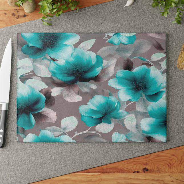 Tif Green Gray Floral Bunch Glass Cutting Board, 11" x 15"