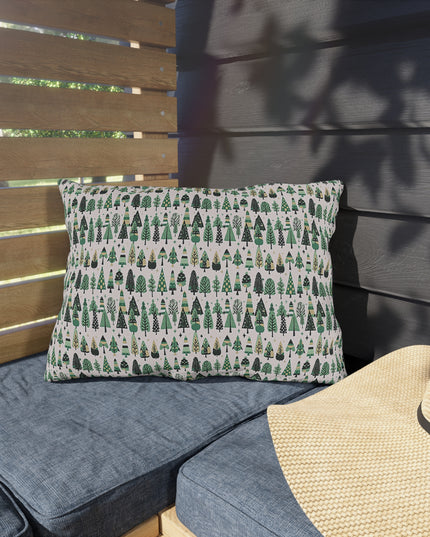 Mini Vintage Green Trees 20" x 14" Outdoor Pillow