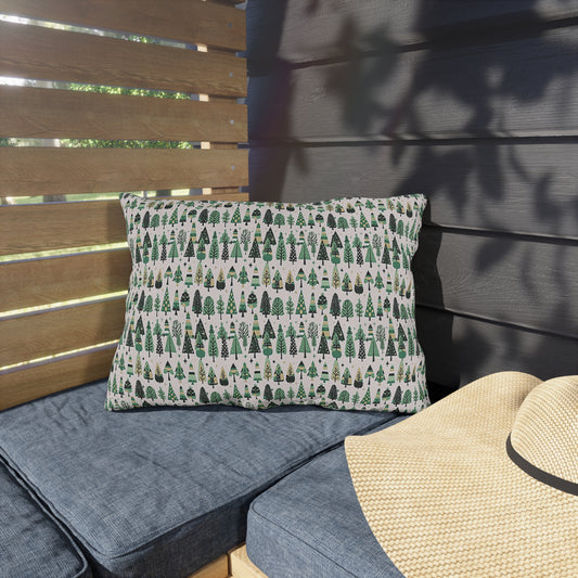 Mini Vintage Green Trees 20" x 14" Outdoor Pillow