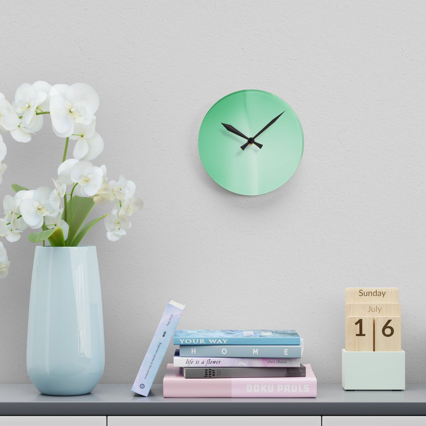 Mint Fade Acrylic Round Wall Clock, 8" x 8"