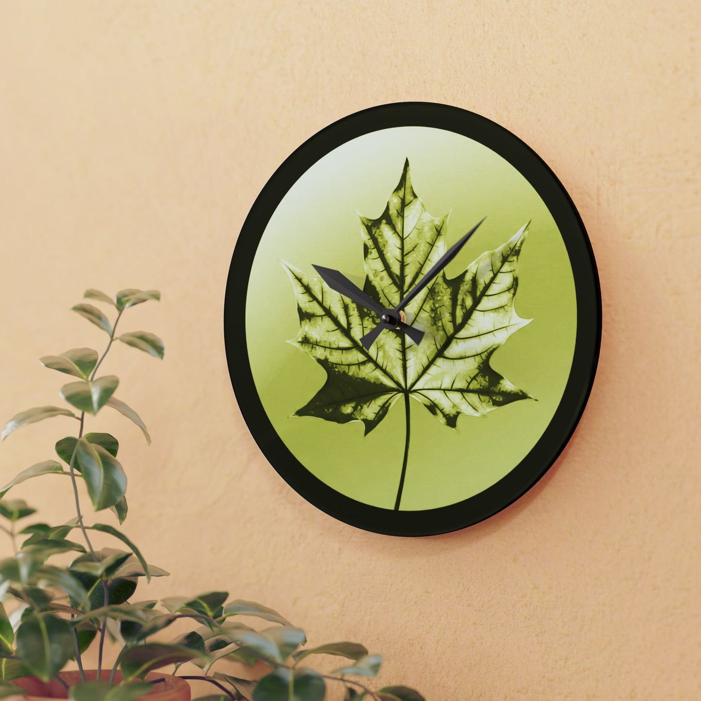 Lemon Maple Leaf Acrylic Wall Clock, Round or Square, 10.75" x 10.75"
