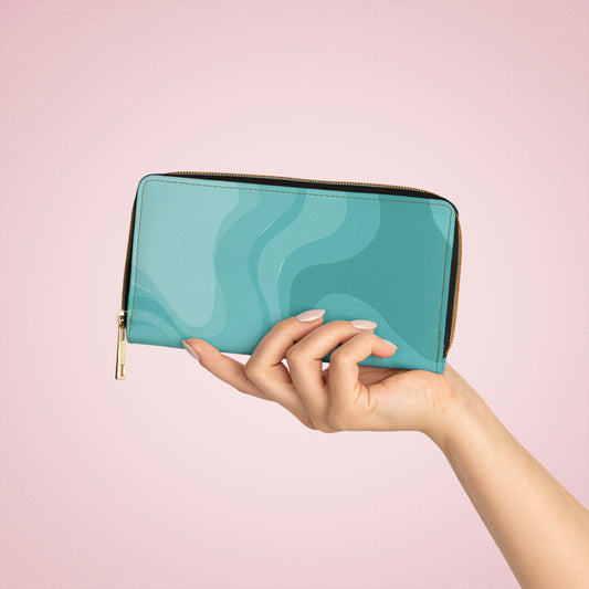 Tif Green Wavey Elegant Abstract Zipper Wallet - Stylish & Functional Accessory for Everyday Use
