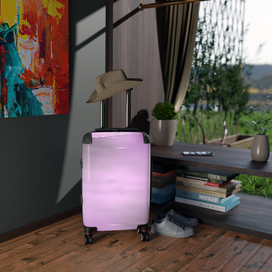 Dark Pink Sea Amethyst Fog Small Suitcase with built in lock, 4 double-wheels, telescopic handle, and ABS back hard-shell