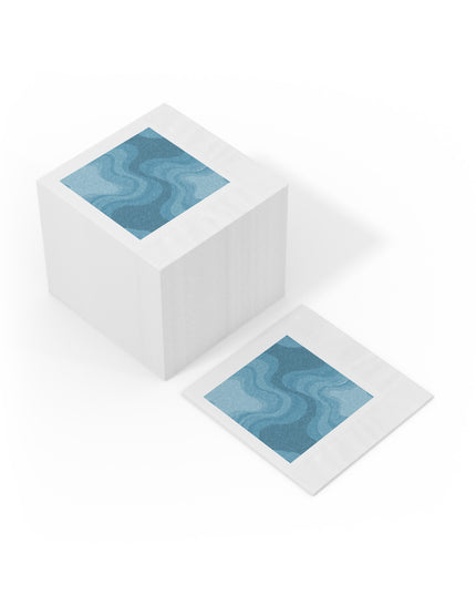 Sky Blue Wavey White Coined Napkins, 6.5" x 6.5"