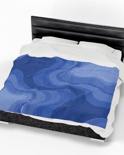 Deep Blue Wavey Velveteen Plush Blanket, 60" x 80"