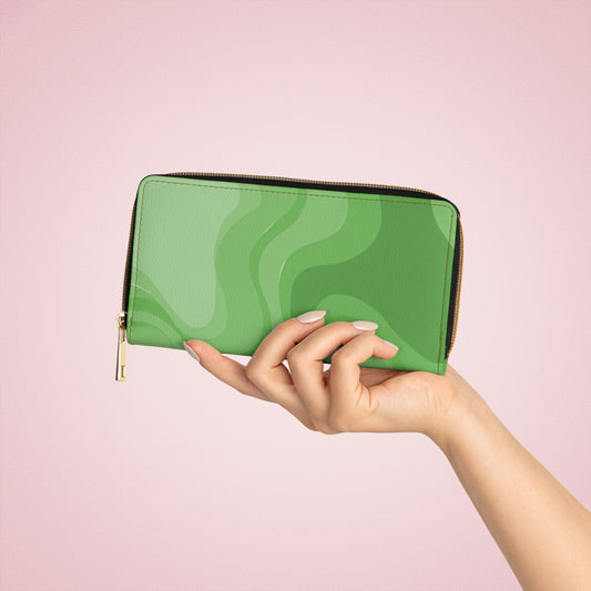 Greenie Meanie Wavey Elegant Abstract Zipper Wallet - Stylish & Functional Accessory for Everyday Use