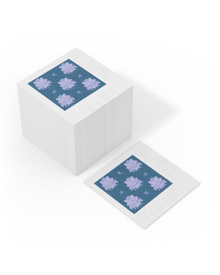 Lavender Floral Butterflies White Coined Napkins, 6.5" x 6.5"