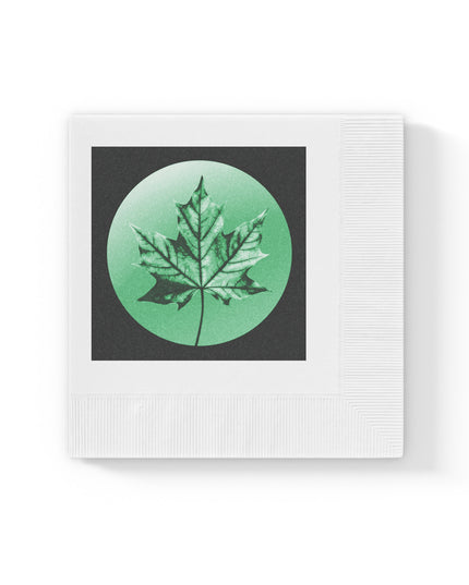 Mint Green Maple Leaf White Coined Napkins, 4.8" x 4.8"