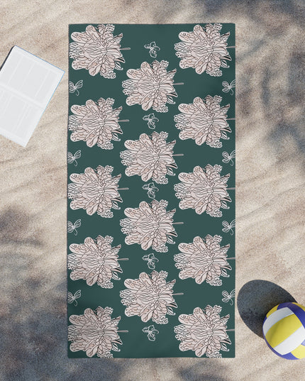 Soft White Floral Butterflies Beach Towel, 30" x 60"