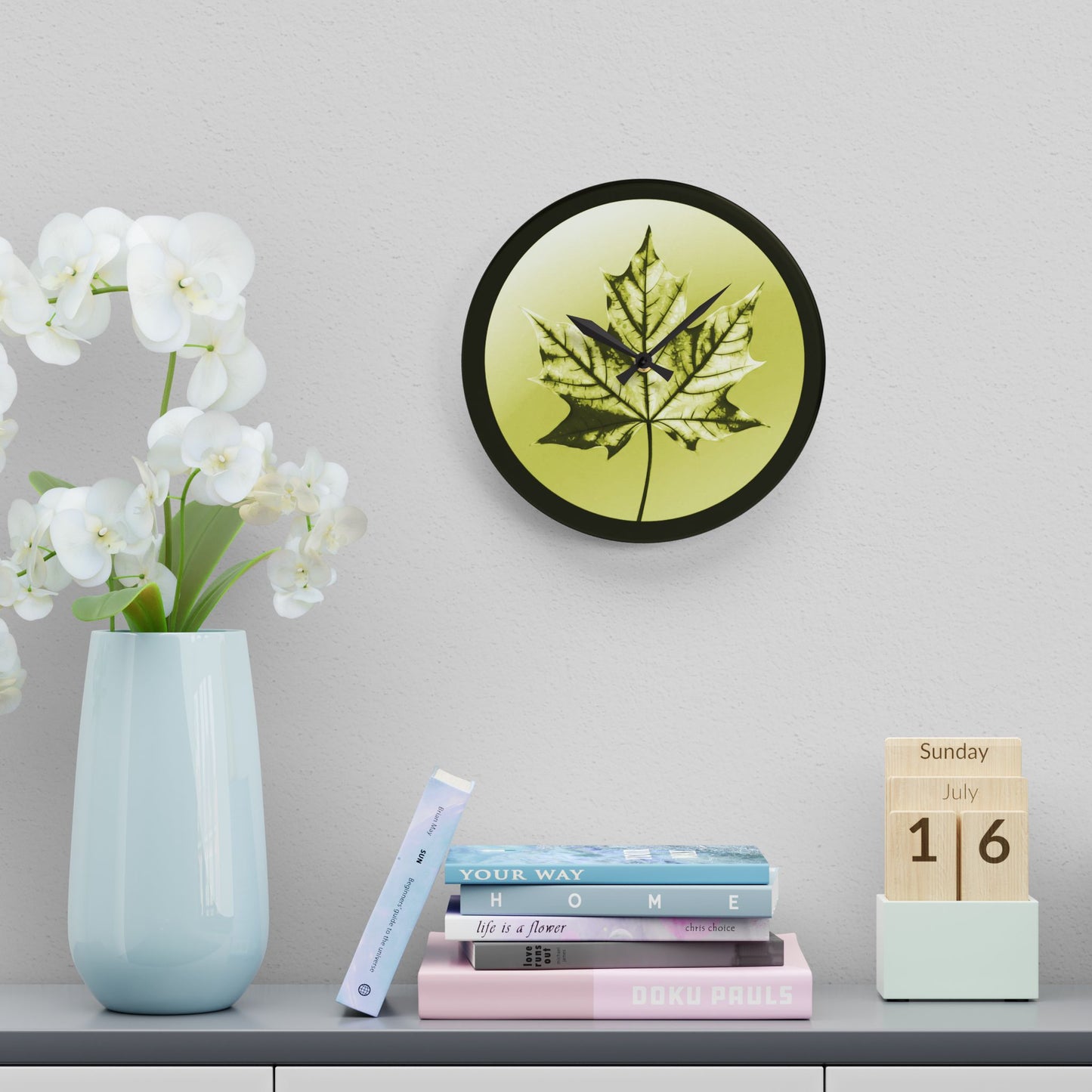 Lemon Maple Leaf Acrylic Wall Clock, Round or Square, 10.75" x 10.75"