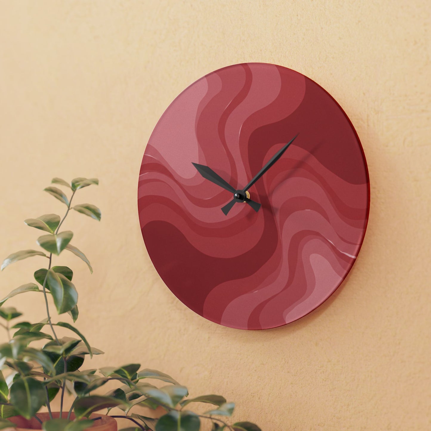 Power Red Wavey 10.75" x 10.75" Round or Square Acrylic Wall Clock