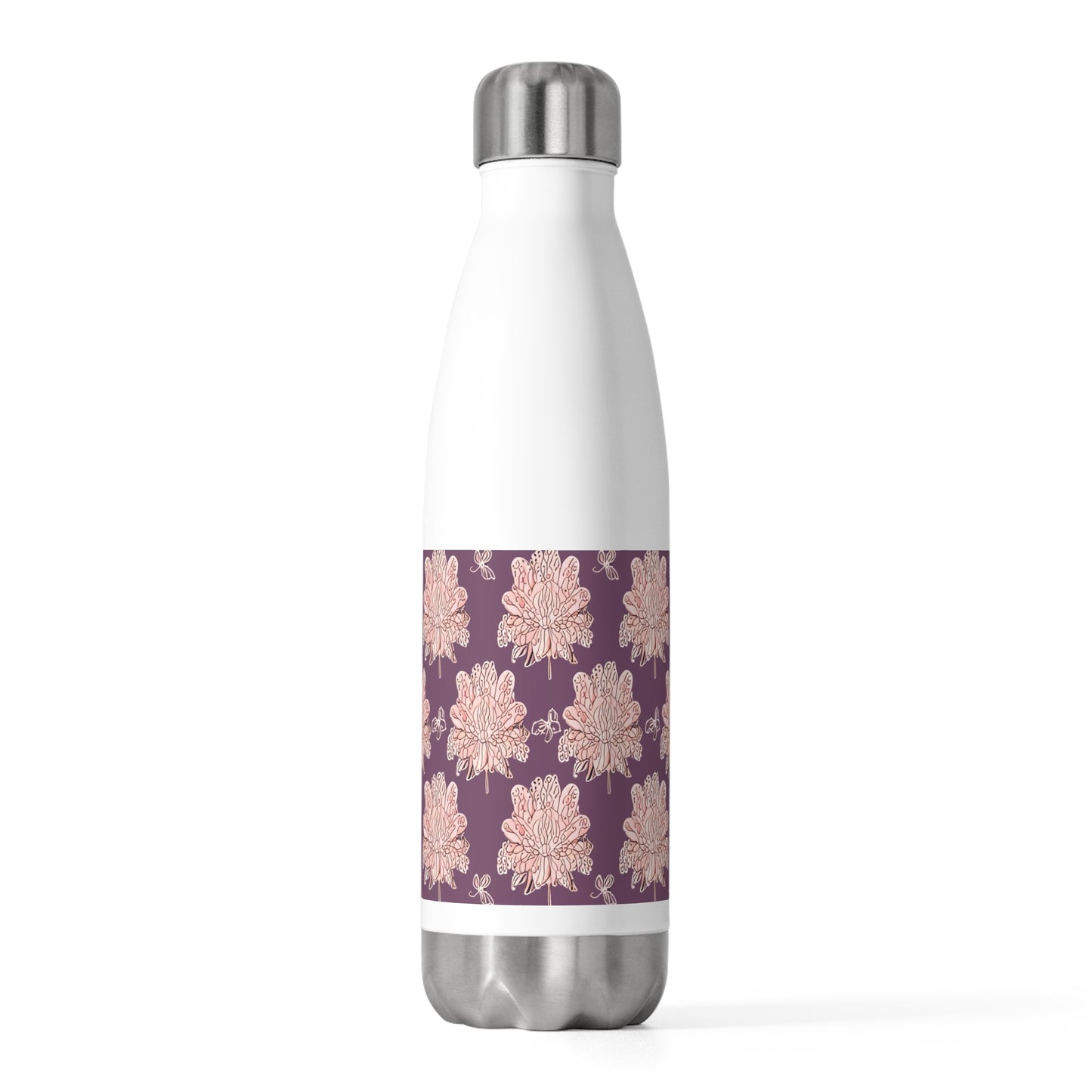 Pink Floral Butterflies 20oz Insulated Water Bottle