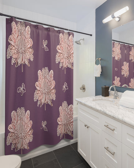Pink Floral Butterflies Shower Curtain, 71" x 74"