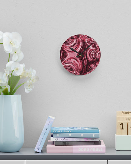 Uzi Spiral Ruby Acrylic Round Wall Clock, 8" x 8"