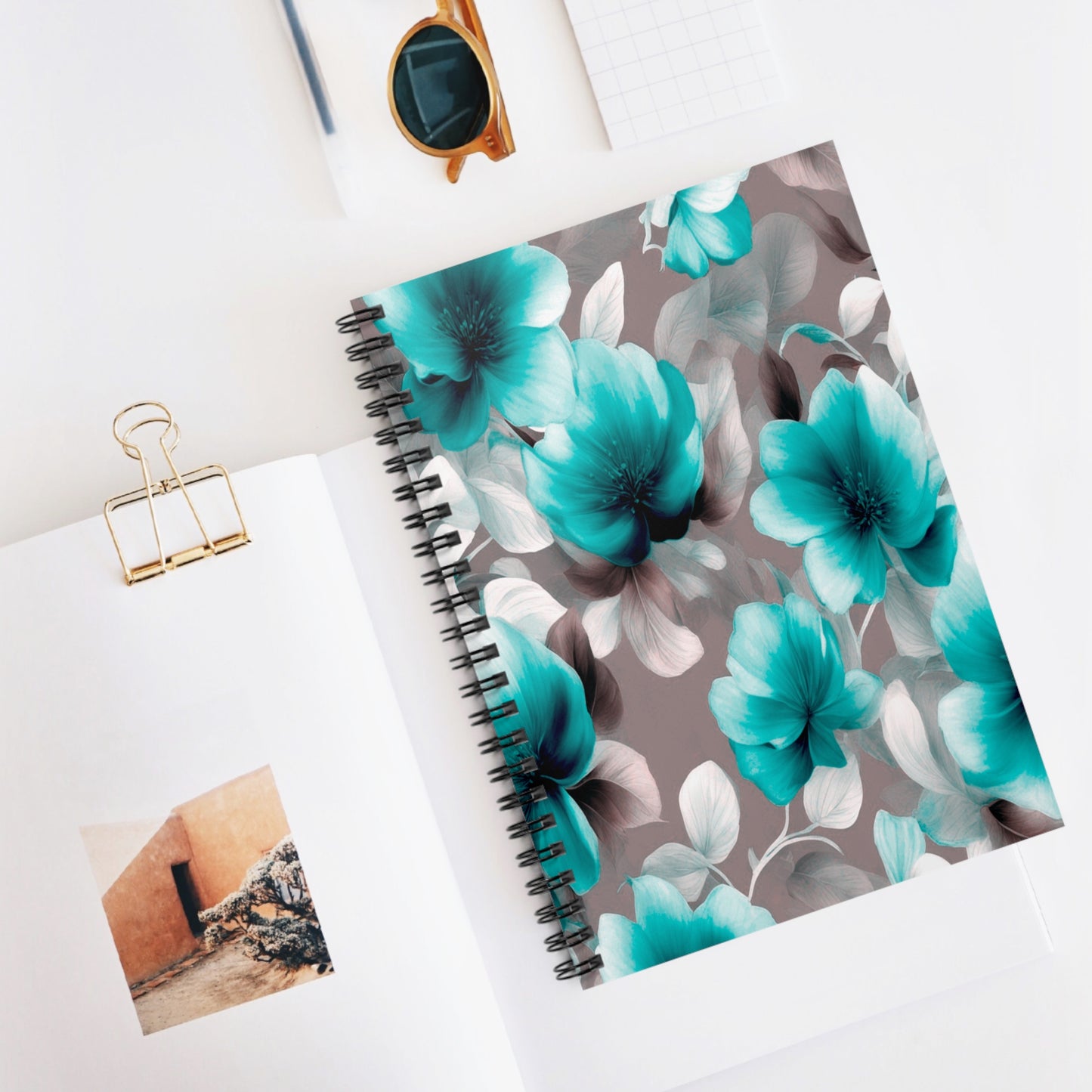 Tif Green Gray Floral Bunch Spiral Notebook - Ruled Line, 6" x 8", 118 pages