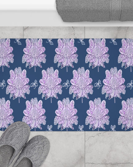 Purple White Floral Butterflies 34" x 21" Bath Mat