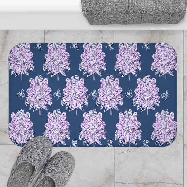 Purple White Floral Butterflies 34" x 21" Bath Mat
