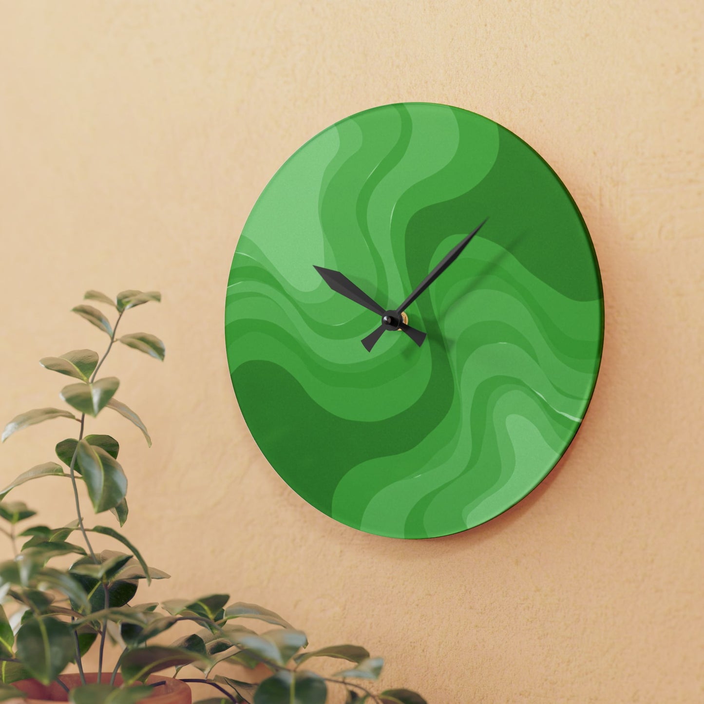 Greenie Meanie Wavey 10.75" x 10.75" Round or Square Acrylic Wall Clock