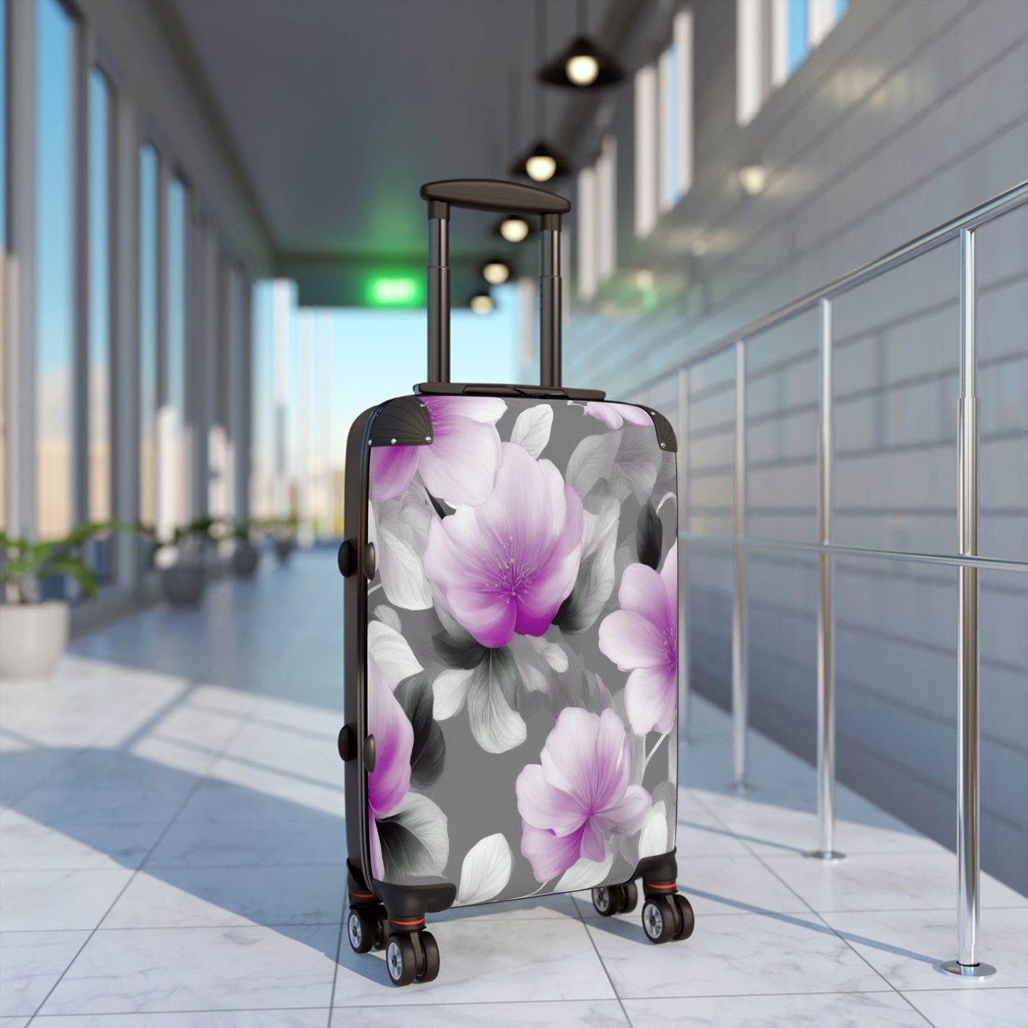 Purple Blossom Floral Bunch Small Suitcase with built in lock, 4 double-wheels, telescopic handle, and ABS back hard-shell