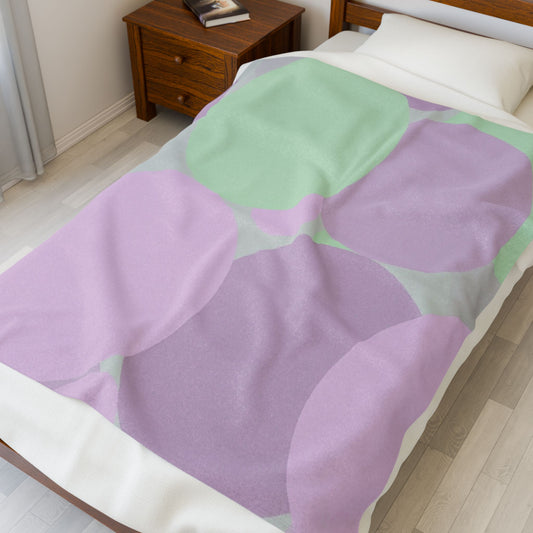 Pastel Lavender Purple and Soft Green Patches Velveteen Plush Blanket, 50" x 60"