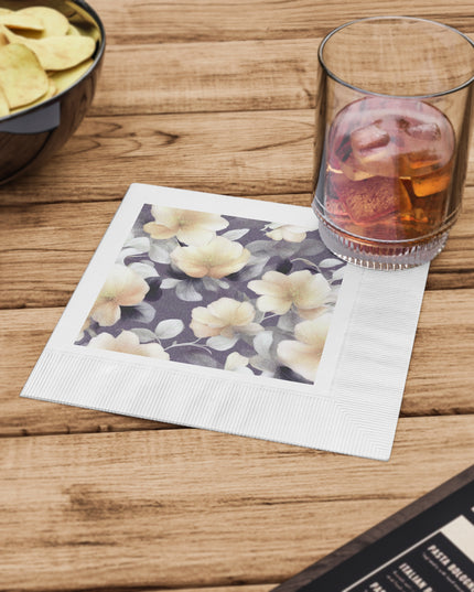 White Blush Floral Bunch White Coined Napkins, 6.5" x 6.5"